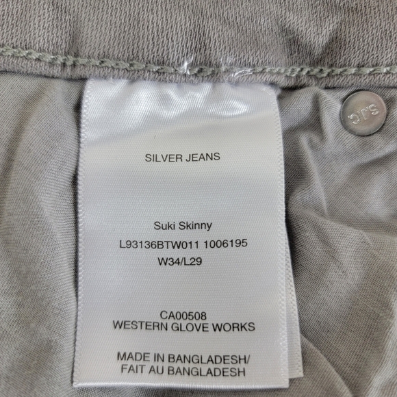 Silver Jeans Gray Suki Curvy Mid Rise Skinny Denim Jeans Sz‎ 34x29 Plus Size NEW - Picture 12 of 13